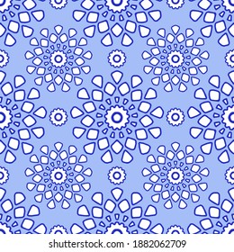 Vector seamless pattern. Abstract geometric figure, winter fantasy. In shades of blue.