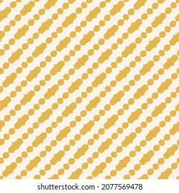 Vector seamless pattern with abstract geometric shapes, diagonal stripes, grid, net. Stylish golden texture. Simple endless background in gold and white color. Repeat design for print, decor, wrapping