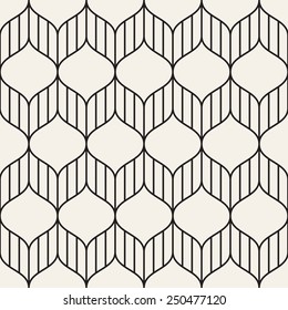 Vector seamless pattern. Abstract geometric background. Linear monochrome grid with wavy zigzag. Striped stylish trellis