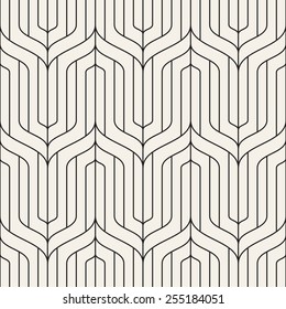 Vector seamless pattern. Abstract geometric background. Linear monochrome grid with wavy zigzag