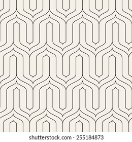 Vector seamless pattern. Abstract geometric background. Linear monochrome grid with wavy zigzag