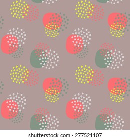 vector seamless pattern of abstract, geometric shapes, imperfectly drawn, in red, yellow, green and gray