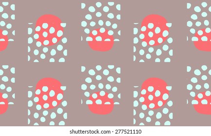 vector seamless pattern of abstract, geometric shapes, imperfectly drawn, in red, blue and gray