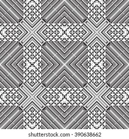 Vector seamless  pattern, abstract geometric background illustration,  fabric textile pattern black and white