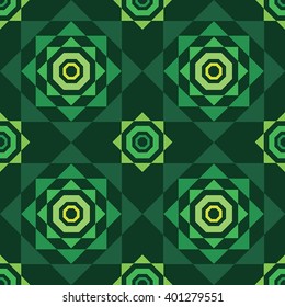 Vector seamless pattern. Abstract, geometric shapes. Green background