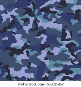 Vector seamless pattern. Abstract geometric camouflage fashion. Blue marine.