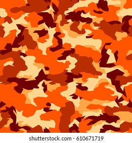 Vector seamless pattern. Abstract geometric camouflage fashion. Bright orange.