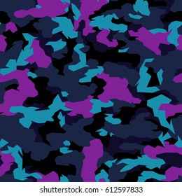 Vector seamless pattern. Abstract geometric blue and purple camouflage texture.