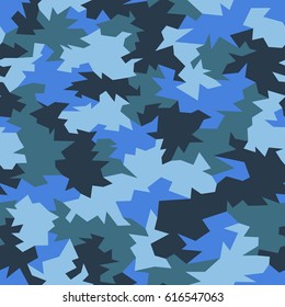 Vector seamless pattern. Abstract geometric blue camouflage texture.