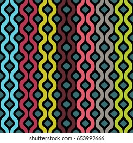 Vector seamless pattern. Abstract  geometric background of colored wavy bands with black stroke. It can be used for printing on fabric, wrapping