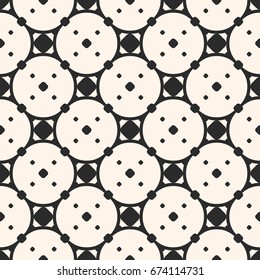 Vector seamless pattern, abstract geometric monochrome texture with circular lattice, rounded grid, small dots. Stylish symmetric square background. Design for prints, furniture, home decor, textile