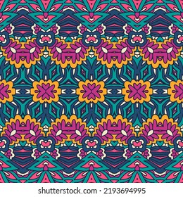 Vector seamless pattern abstract geometry colorful ethnic geometric psychedelic print. Mexican indians art style