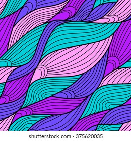 Vector seamless pattern. Abstract graphic ornament. Waves stylish background. Leaves repeating texture.