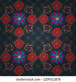 Vector seamless pattern with abstract gray, red and blue flowers. Background floral design for wedding, engagement, cosmetics, perfume, beauty products. Best for wrapping paper.