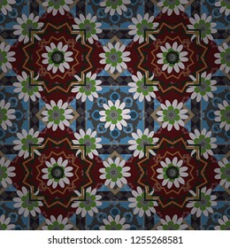 Vector seamless pattern with abstract gray, red and blue flowers. Best for wrapping paper. Background floral design for wedding, engagement, cosmetics, perfume, beauty products.