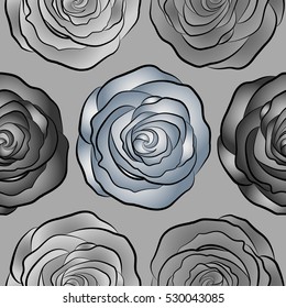 Vector seamless pattern with abstract gray and neutral roses. Decorative floral background with flowers of roses.