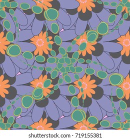 Vector seamless pattern with abstract gray, orange and blue flowers. Background floral design for wedding, engagement, cosmetics, perfume, beauty products. Best for wrapping paper.