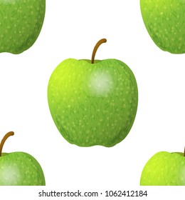 Vector seamless pattern. Abstract green apples. Fresh fruits background, perfect for kitchen, food, drinks, juice, restaurant menu design and more