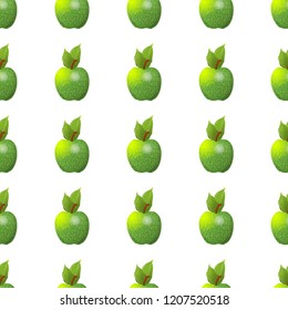 Vector seamless pattern. Abstract green apples with green leaves. Fresh fruits background, perfect for kitchen, food, drinks, juice, restaurant menu design and more