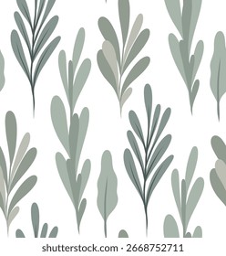 Vector seamless pattern with abstract green leaves in modern flat design. Minimal nature texture ideal for fabric, wrapping paper, wallpapers, and eco-friendly projects. 