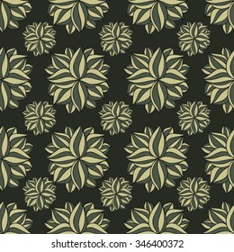 Vector seamless pattern with abstract green flowers