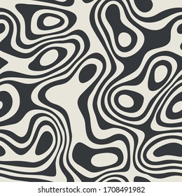 Vector seamless pattern. Abstract grunge texture with monochrome fluid stains. Creative background with linear blots. Decorative design with marble effect.