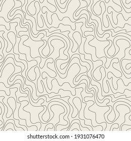 Vector seamless pattern. Abstract grunge texture with monochrome fluid stains. Creative background with linear topographic lines. Decorative hand made design.