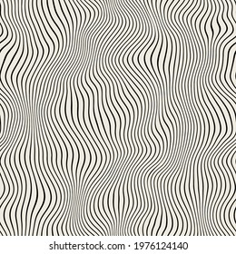 Vector seamless pattern. Abstract grunge texture with monochrome fluid stains. Creative background with blots. Decorative design with thin distorted stripes.