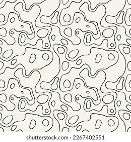 Vector seamless pattern. Abstract grunge texture with monochrome fluid stains. Creative background with linear outline blots. Decorative hand made design.