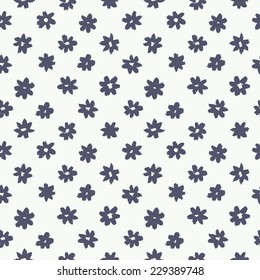 Vector seamless pattern. Abstract grunge texture with monochrome flowers. Cute background with daisies. Primitive painting style