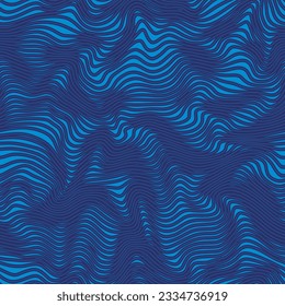 Vector seamless pattern. Abstract grunge texture with blue wavy stripes. Creative background with distorted lines. Decorative striped design with distortion effect.