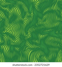 Vector seamless pattern. Abstract grunge texture with green wavy stripes. Creative background with distorted lines. Decorative striped design with distortion effect