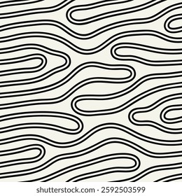 Vector seamless pattern. Abstract grunge texture with monochrome fluid stains. Creative background with  linear outline looping. Decorative hand made design.