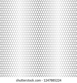 Vector seamless pattern. Abstract halftone background. Modern stylish texture. Repeating hexagonal grid with hexagons with decreasing contour thickness. Gradation from bigger to smaller.