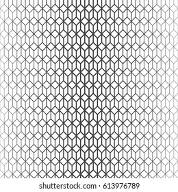 Vector seamless pattern. Abstract halftone background. Modern stylish texture. Repeating grid with hexagons and rhombuses with decreasing contour thickness. Gradation from bigger to smaller.