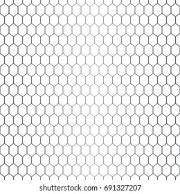 Vector seamless pattern. Abstract halftone background. Modern stylish texture. Repeating hexagonal grid with hexagons with decreasing contour thickness. Gradation from bigger to smaller.