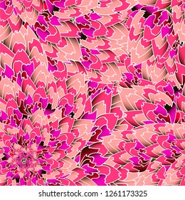 Vector seamless pattern abstract hand drawn gradient magenta, purple and pink flowers in white outline . Background for textile, wallpaper, wrapping, cover page, web site, card, carton, print, banner.