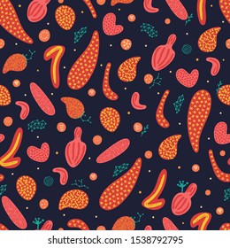 Vector seamless pattern. Abstract hand drawn flowers with different textures. Floral composition. Freehand style. Artistic design for wallpaper, textiles, wrapping, card, print on clothes, packaging