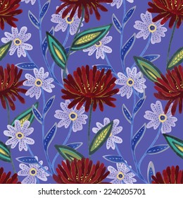 Vector seamless pattern with abstract hand drawn romantic floral elements for design and textile. 