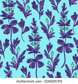 Vector seamless pattern with abstract hand drawn romantic floral elements for design and textile. 