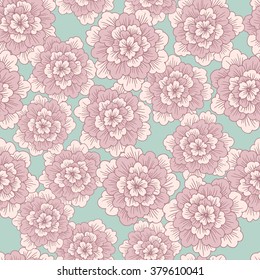 Vector seamless pattern with abstract hand drawn  blooming flowers
