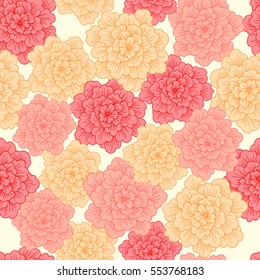 Vector seamless pattern with abstract hand drawn  blooming flowers