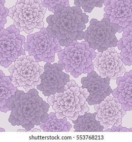 Vector seamless pattern with abstract hand drawn  blooming flowers
