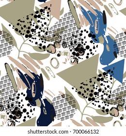 Vector seamless pattern with abstract hand drawn elements. Memphis style. Pastel colors.