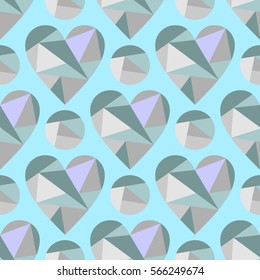 Vector seamless pattern with abstract hearts, background. Polygonal design. Geometric triangular origami style, graphic illustration. Series of Love Seamless Patterns. Print for wrapping, background.