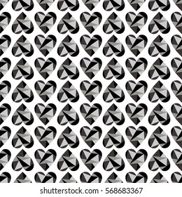 Vector seamless pattern with abstract hearts, background. Polygonal design. Geometric triangular origami style, graphic illustration. Series of Love Seamless Patterns. Print for wrapping, background.