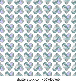 Vector seamless pattern with abstract hearts, background. Polygonal design. Geometric triangular origami style, graphic illustration. Series of Love Seamless Patterns. Print for wrapping, background