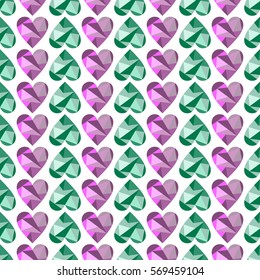 Vector seamless pattern with abstract hearts, background. Polygonal design. Geometric triangular origami style, graphic illustration. Series of Love Seamless Patterns. Print for wrapping, background