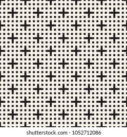 Vector seamless pattern. Abstract hipster background. Monochrome geometric print. Trendy black and white texture. Black crosses or pluses. Modern simple graphic design.