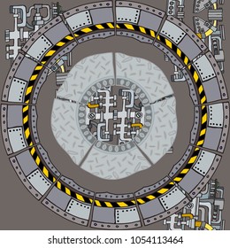 Vector seamless pattern. Abstract industrial background with fictional details of machines illustrating retro technology or steampunk concept. Hand drawn.